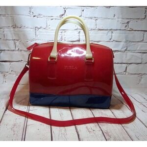 Furla Candy Jelly Satchel Shoulder Bag Red/White/Blue